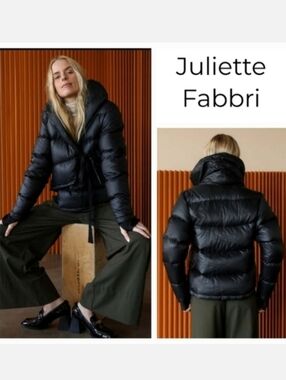 JULIETTE FABBRI Black Asymmetrical Down Puffer Jacket Sz 1 US Sz Small